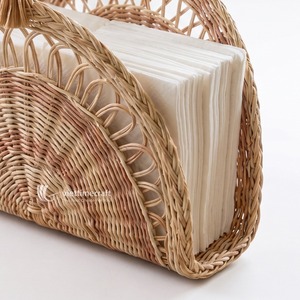 Vintage Rattan Napkin Holder Luxury Wicker Semi-Circle Tissue Holder Handle Eco-Friendly Multifunctional Tabletop <b>Paper</b> Caddy - Product Image 2