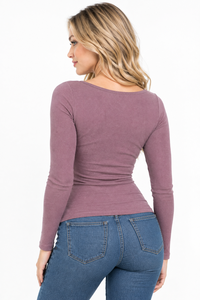 T-shirt basique côtelé en jersey pour femme, col rond, manches longues, coupe ajustée, couleur unie, respirant, en polyester, avec logo imprimé, pour usage quotidien - Product Image 4