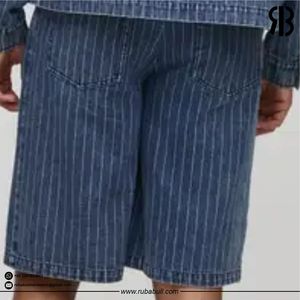 Rubabull Men Custom Striped Denim Shorts <b>Baggy</b> Fit Blue Jean Shorts Casual Streetwear Knee Length <b>Jorts</b> Bulk OEM - Product Image 3