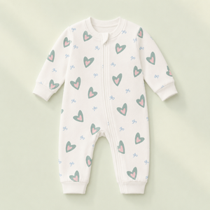 Mameluco de Bebé de Manga Larga 100% Bambú Interlock de 200 g/m² |   Body para Bebé Unisex con Cierre de Dos Vías y Estampado de Corazones, Suave y Transpirable - Product Image 1