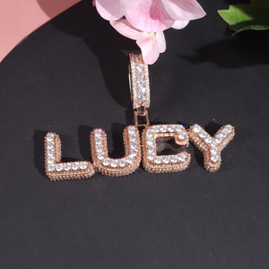 Pendentif Lettre LUCY en Argent 925 Plaqué Or Rose avec Moissanite, Breloque Hip-Hop Unisexe, Bijou de Luxe, Cadeau de Fête - Product Image 1