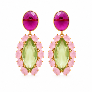 Pendientes de Plata de Ley 925 Chapados en Oro con Turmalina, Peridoto y Cuarzo Rosa, Regalo Clásico para Bodas y Fiestas para Mujer - Product Image 1