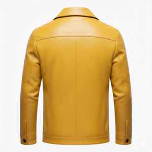 DENEZE SPORTS Men Custom OEM Men <b>Long</b> <b>Leather</b> Outerwear Canvas Collar Casual Street Style yellow colour <b>jacket</b> - Product Image 2