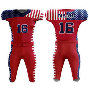 Ensemble de maillots de football américain pour hommes, imprimé drapeau rouge, blanc et bleu, col en V, sans manches, respirant, ajusté, en polyester - Product Image 3
