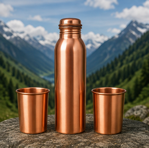 Bouteille d'eau de luxe en cuivre pur avec deux verres lisses, vaisselle de voyage portable au design traditionnel - Product Image 5