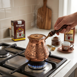 Cafetera Turca Cezve de Cobre Martillado Hecha a Mano con Mango Ergonómico de Madera y Revestimiento de Estaño, Cafetera Griega Briki para Estufa - Product Image 5