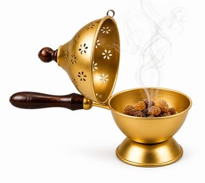 เตาเผาธูปทองเหลือง AG Metal รุ่น Dhoop Dani ดีไซน์ทรงกลม พร้อมด้ามจับไม้จันทน์ |   ธูปหอมบำบัด 100% จากธรรมชาติ โลบัน บัคฮูร์ ปูจา อินเซนส์ - Product Image 2