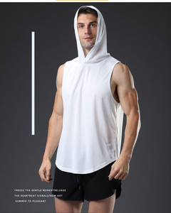 Débardeur à capuche sans manches pour hommes, coupe musculation, personnalisable avec logo, pour la gym et le sport - Product Image 5