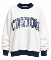 Sweat-shirt col roulé personnalisé OEM pour femme, avec patch lettre en chenille, en molleton de coton, épaules tombantes, coupe ample, style streetwear Sororité Grecque