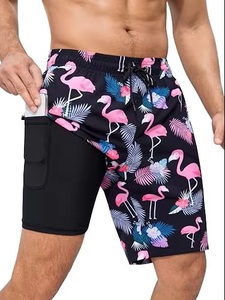 Men's Elastic Waist High Worsted Woven 100% Polyester Hot Print Quick Dry Breathable Casual <b>Beach</b> <b>Shorts</b> - Product Image 6