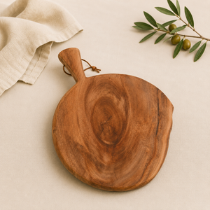 Planche à découper ronde en bois d'acacia de qualité supérieure, artisanale, avec poignée, durable, écologique, grande planche à découper pour la cuisine - Product Image 4