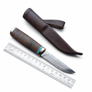 Custom Handmade Pukko Copper Damascus Hunting Knife Fixed Blade Outdoor Camping Survival Bushcraft Knife with <b>Leather</b> Sheath OEM - Product Image 6