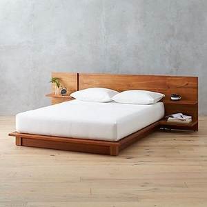 Solid Teak Wood Midcentury Modern Floating Platform Canopy <b>Bed</b> with Built-In Nightstands Handmade Luxury Bedroom Furniture - Product Image 1