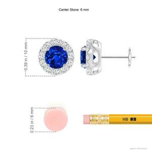 Pendientes de Zafiro Azul con Halo de Diamantes en Oro Blanco de 14kt, Elegante Joya Fina para Mujer, Piedra de Nacimiento de Septiembre - Product Image 2