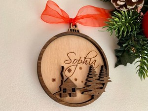 Personalized Handmade <b>Wooden</b> Hanging Holiday Ornament with Festive <b>Nativity</b> Scene - Product Image 1