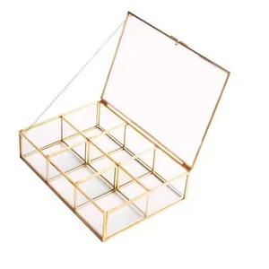 6 Compartments Design <b>Large</b> Brass And Glass Jewelry Box For Neckless Ring Storage Container Gifting Use Brass Jewelry Box - Product Image 1