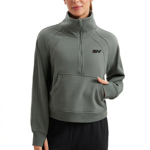 Sweat-shirt femme à quart de zip, streetwear décontracté, épaules tombantes, respirant, éco-responsable, confortable pour le sport - Product Image 1