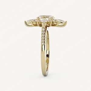 Bague de fiançailles vintage ovale en diamant de laboratoire, or massif 10K 14K 18K, moderne et luxueuse, avec halo étoilé et coupe marquise, style statement - Product Image 3