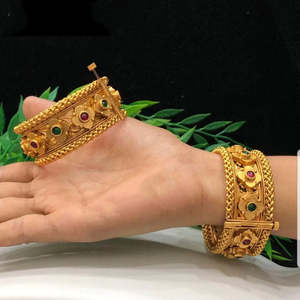 Floral Pearl & Diamond Bezel Set Kada Bangles for Wedding Engagement - Product Image 1
