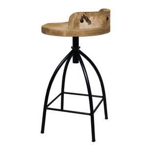 Tabouret de bar contemporain réglable en fer de haute qualité avec assise en bois et finition noire pour usage hôtelier - Product Image 4