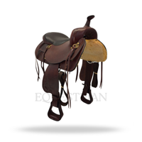 سرج ركوب الخيل الغربي من نوع درافت تريل، مصنوع من الجلد مع تجهيزات نحاسية، معدات فروسية صديقة للبيئة