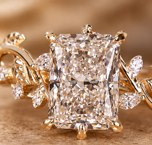 Anillo de Compromiso Romántico para Ella, con Diamante Moissanita de Corte Radiante de 3 Quilates, Chapado en Rodio, Plata 925, Diseño de Pétalos de Hoja Inspirado en la Naturaleza - Product Image 2