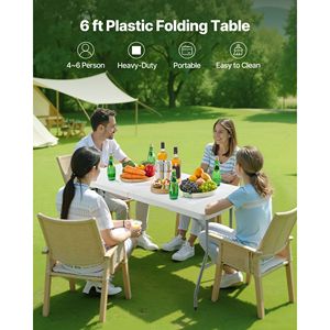 Tavolo Pieghevole Resistente da 6 Piedi per Interni ed Esterni, Rettangolare in Plastica con Maniglia Integrata, Portatile per Feste ed Eventi - Product Image 2