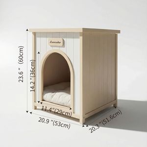 Cuccia per Animali Domestici Lumicedar Giallo Crema con Tetto Piatto 53 X 51.6 X 60 cm in Legno Massello FSC per Gatti e Cani di Piccola Taglia - Product Image 3