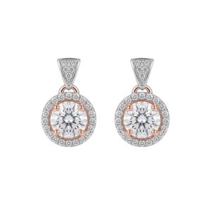 Luxury Halo Drop <b>Earrings</b> Moissanite Round Shape Diamond <b>Earrings</b> 10K <b>White</b> Gold Plated for Wedding Party Gift - Product Image 1