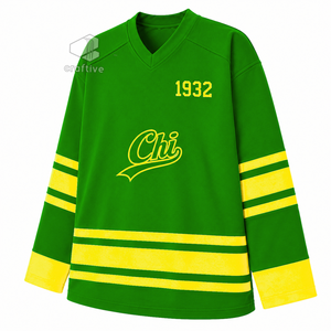 Camiseta de Hockey sobre Hielo de la Hermandad Chi Eta Phi, Verde y Amarilla, Malla de Poliéster, Absorbe la Humedad, Rendimiento Atlético, Ropa Deportiva - Product Image 2