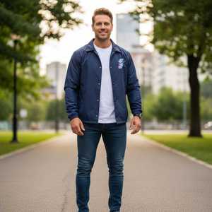 Jack and Jill Men <b>Line</b> Jacket Navy Snap Button Lightweight Windbreaker Casual Streetwear Outerwear <b>Coat</b> - Product Image 3