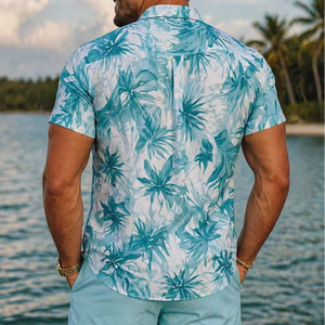Men's Casual Beech Wear Summer Shirt 300 Grams Breathable Quick Dry Eco-Friendly Short Sleeve Floral Print Design 100% Polyester - Product Image 2