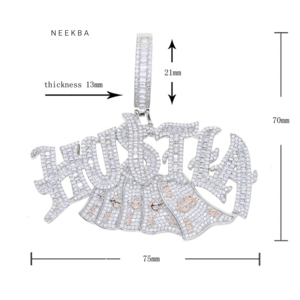 Pendentif Hustla Money entièrement serti de pierres - Pendentif en argent 925 avec moissanite, pièce maîtresse Hip Hop, pendentif en argent avec moissanite personnalisé - Product Image 4