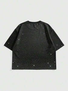 T-shirt pour homme à imprimé pois noirs surdimensionné, manches courtes, col rond, style streetwear, tissu tricoté - Product Image 2