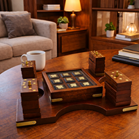 Jeu de dominos et de tic-tac-toe en bois de rose indien fait main |   Jeu de société en bois de style antique de luxe |   Collection de cadeaux pour la famille