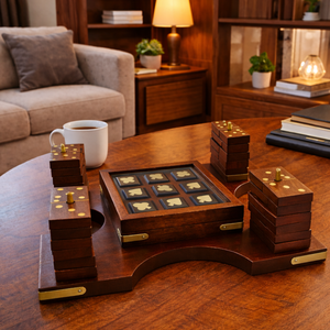 Dominos et jeu de Tic Tac Toe faits à la main en bois de rose indien |   Ensemble de jeux de société en bois de style antique de luxe, vente en gros, article cadeau, collection - Product Image 4