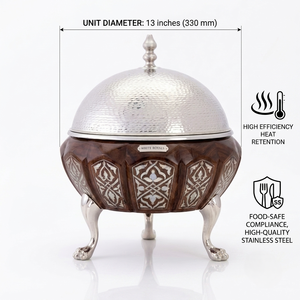<b>Chafing</b> <b>Dish</b> <b>Set</b> Hotpot Server for Ramadan Royal Walnut Wood & Mother of Pearl Arabesque Inlay Elegant Khaleeji Style <b>Buffet</b> <b>Set</b> - Product Image 4