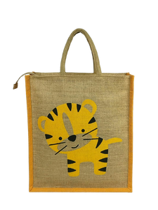 Natural Jute Shopping <b>Tote</b> <b>Bag</b> <b>with</b> Zipper Closure Cute Animal Print Reusable Eco-Friendly Gift Grocery <b>Bag</b> <b>with</b> Rope Handle - Product Image 1