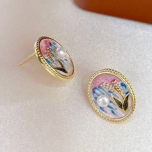 Southern Style <b>Summer</b> Fashion Stud Earrings Pure Silver Freshwater Pearl Wheat Ear Accessories Oil Painting Inspired Elegant - Product Image 3