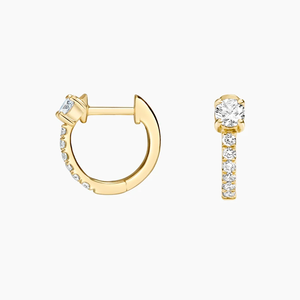 Boucles d'oreilles créoles en or jaune pour femmes avec saphir bleu et diamants taille brillant rond, bijoux classiques pour tous les jours - Product Image 3