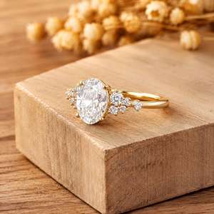 Lab Grown Oval Cut Diamond Engagement Ring 925 Sterling silver IGI Certificate Luxurious Vintage Cluster Gift Ring <b>for</b> <b>Women</b> - Product Image 4
