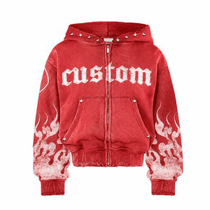 Sweat à capuche oversize unisexe décontracté avec broderie personnalisée, fermeture éclair, strass et délavage acide, haute qualité, pour le streetwear - Product Image 5