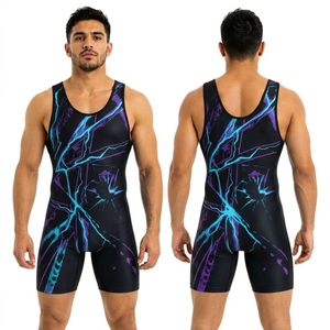 Traje de Lucha Libre Azul con Diseño de Rayo, Spandex Elástico en Cuatro Direcciones, Transpirable, Flexible, Personalizado - Product Image 1