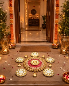 Tapis décoratif Patola Rangoli pour le sol, plateau de centre de table pour mariage, thali de Diwali et décoration pour les festivals indiens, décoration intérieure - Product Image 1