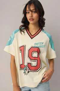 Women's <b>Oversized</b> <b>V</b> <b>Neck</b> Raglan Sleeve <b>T</b> <b>Shirt</b> Cream Mint Green Number Print Cotton Tee - Product Image 5