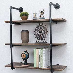 Industrial Wood Wall Shelf 3-Tier Iron Pipe Bracket Mounted Storage Rack <b>for</b> Living Room Decor wall shelf - Product Image 1