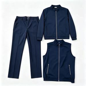 Unisex Black Hooded Sporty Tracksuit Set Full Sleeve Zipper Jacket <b>Vest</b> Pants Solid Color Casual Winter Wear Regular Fit Nylon - Product Image 4
