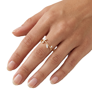 Bague de fiançailles de luxe à motif feuille, diamant de laboratoire taille marquise et rond, certifié IGI, en or massif 9K 10K 14K 18K, avec bande ondulée en or - Product Image 6