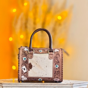 Sac bandoulière en cuir véritable Venus, motif floral fait main, style western, fermeture éclair, 45-55cm – Nouvelle collection très prisée - Product Image 1