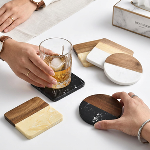 Ensemble de dessous-de-plat et sous-tasses en bois, style campagnard, délicats, hautement isolants, anti-brûlure, écologiques, pour table basse et tasses chaudes - Product Image 1